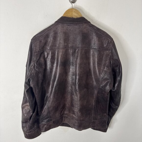 Hugo Boss Orange Men’s Lamb Leather Jacket Brown Size 38 Moto Plaid Lined Zip - Picture 4 of 12